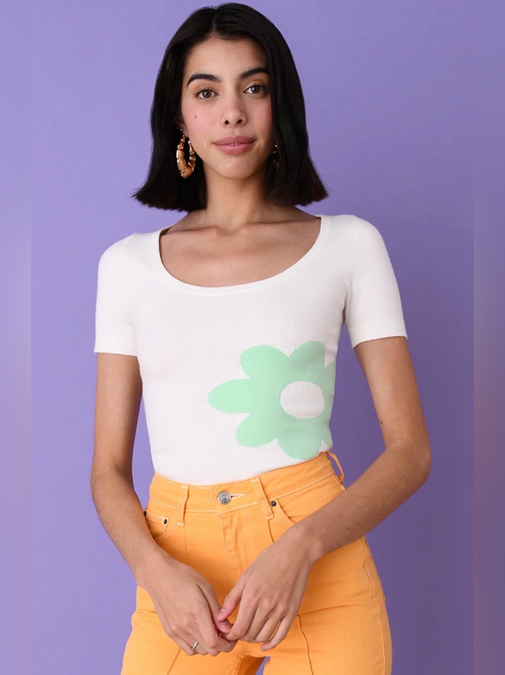 JoosTricot Ice Water Flower Peachskin Short Sleeve Scoop Neck XS
